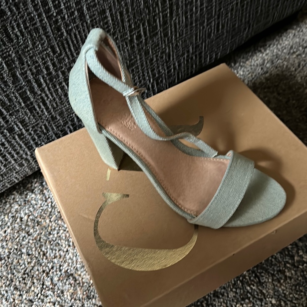 Light blue denim heeled sandals